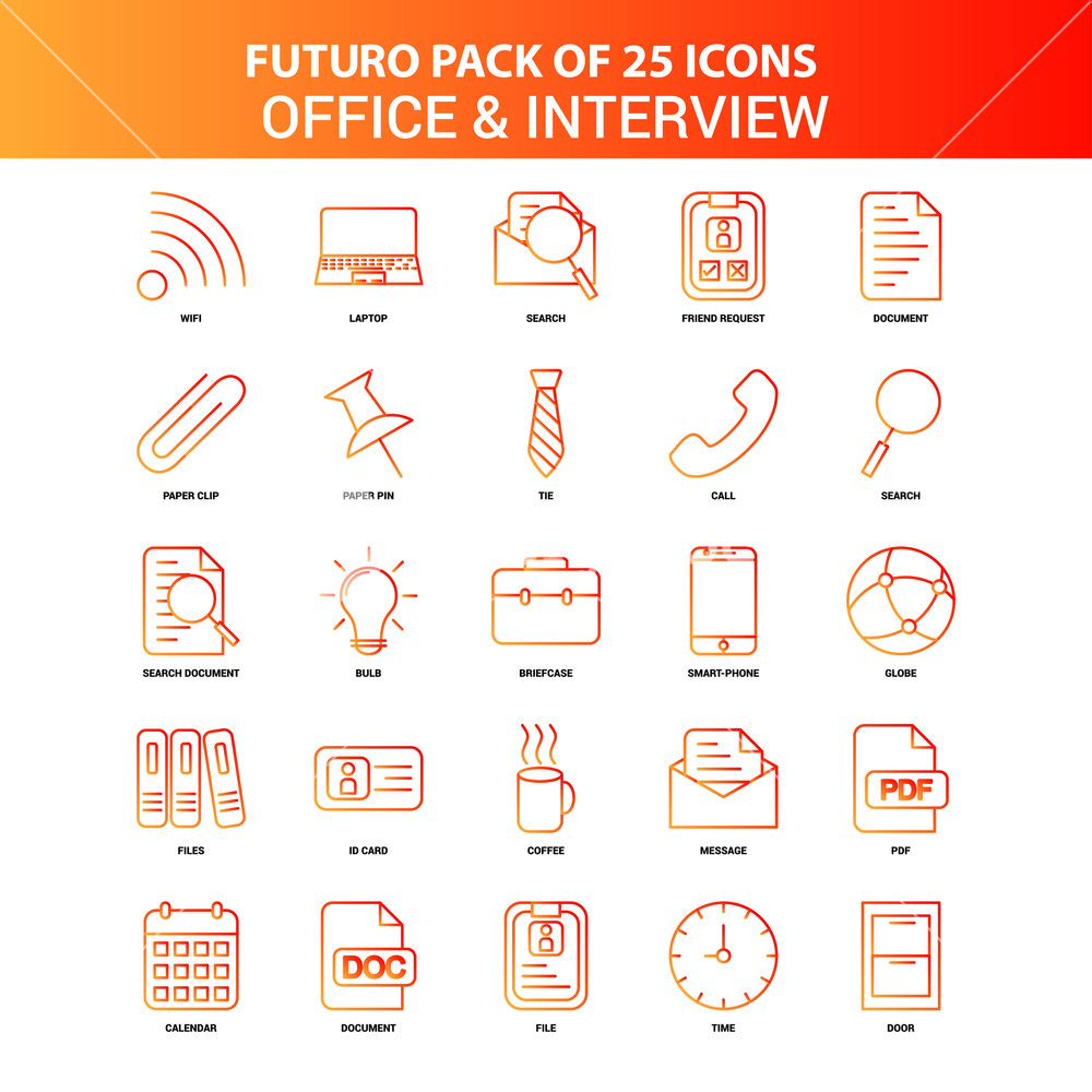 1000x1000 Orange Futuro Office And Interview Icon Set Royalty Free Stock
