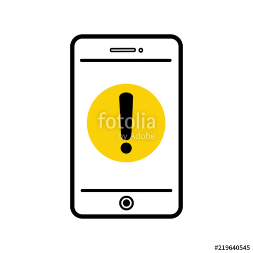500x500 Mobile Phone Line Icon With Yellow Hazard Warning Attention Sign