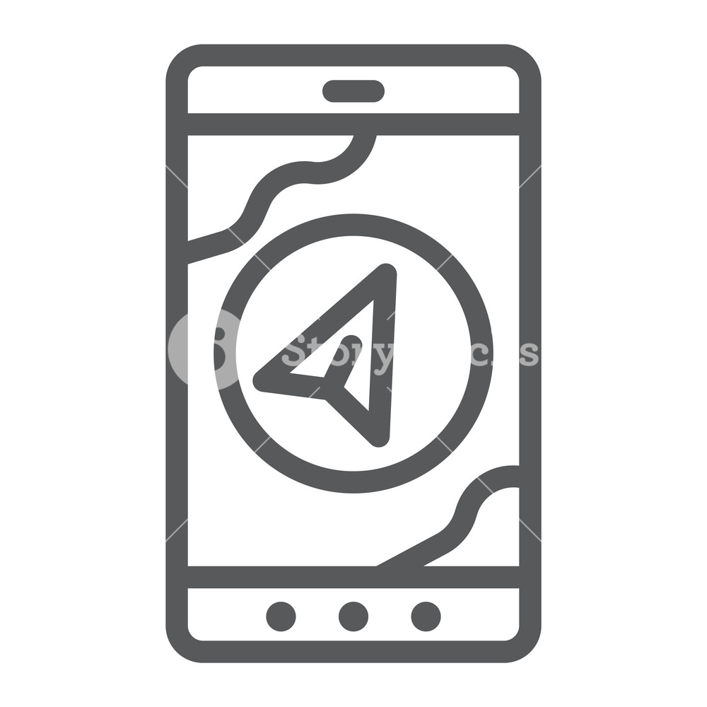 1000x1000 Navigation Line Icon, Gps And Location, Arrow On Phone Screen Sign
