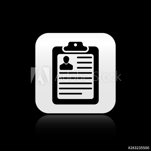 500x500 Black Clipboard With Resume Icon Isolated On Black Background Cv