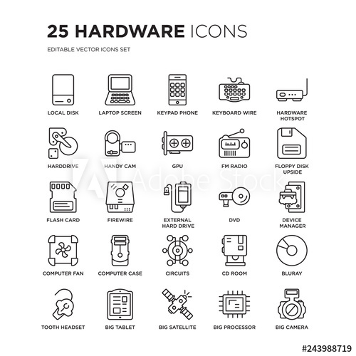 500x500 Set Of Hardware Linear Icons Such As Local Disk, Laptop Screen