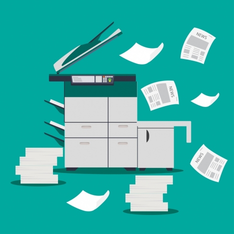 468x468 News Media Background Photocopy Machine Papers Icons Decor Vectors