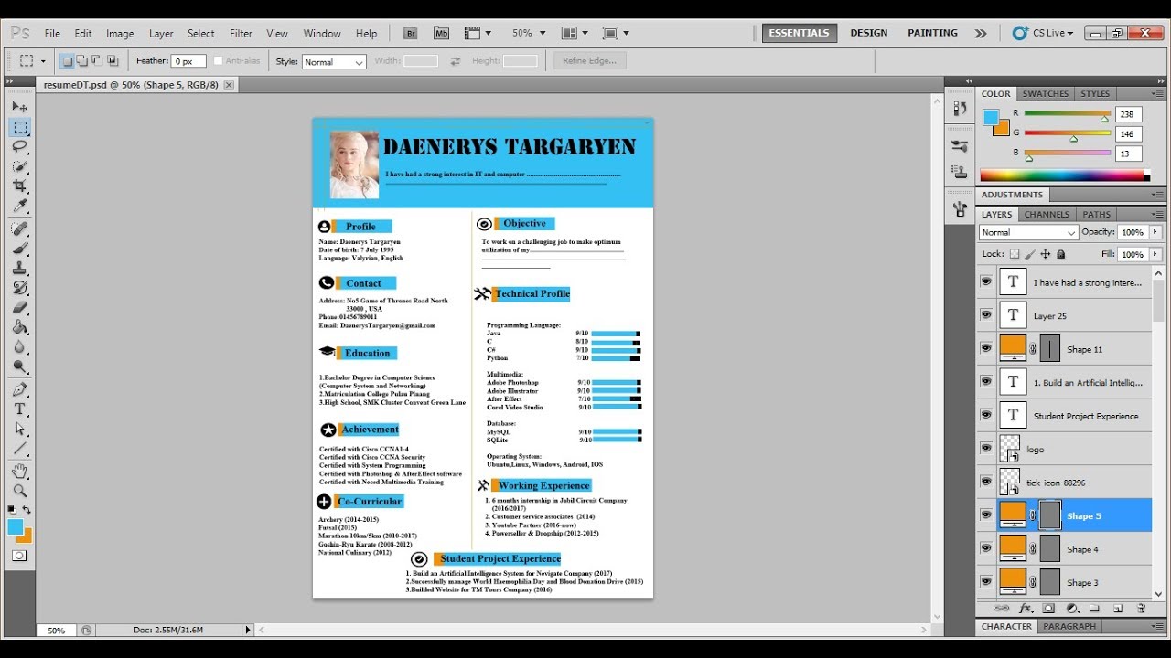 1280x720 Design Resume Using Adobe Photoshop Tutorial