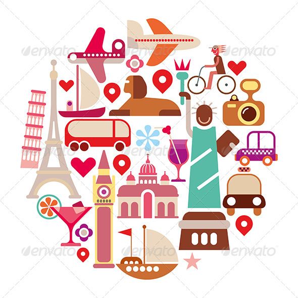 590x590 Travel Icons Round Collage Travel Vectors Graphics Travel Icon
