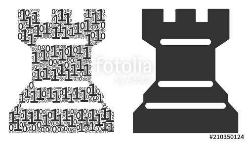 500x289 Chess Tower Collage Icon Of One And Zero Digits In Random Sizes