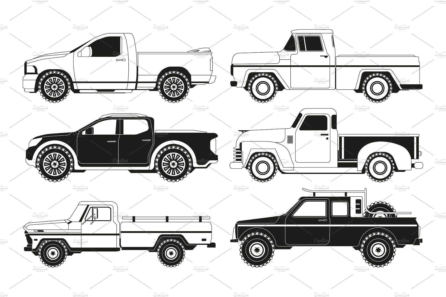 1820x1213 Pickup Truck Silhouettes Black