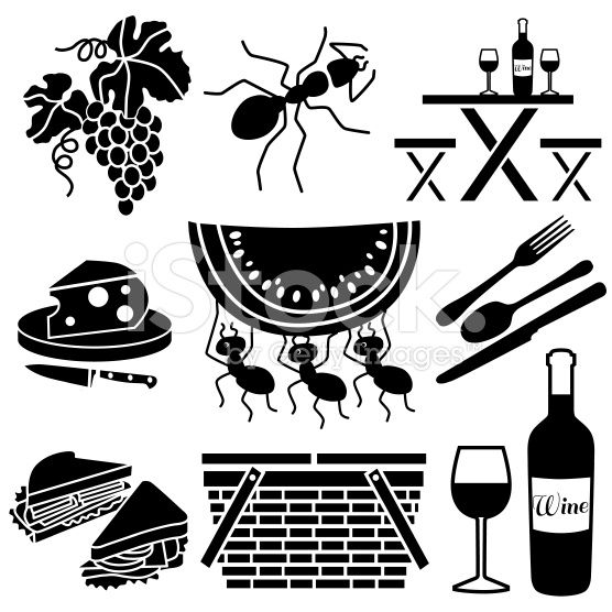 556x556 Vector Icons With A Summer Picnic Theme Black And White Vector