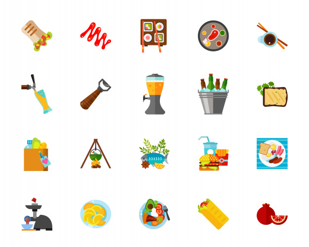 626x500 Food For Picnic Icon Set Stock Images