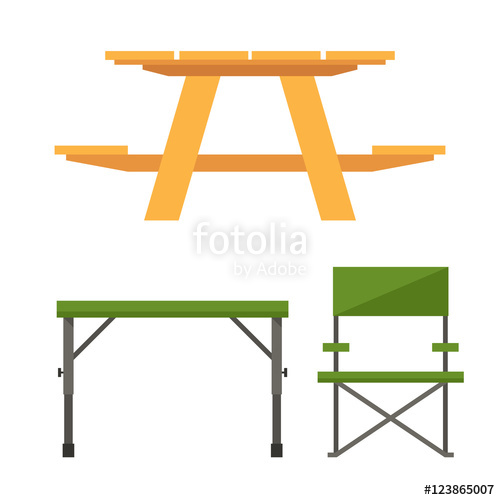 500x500 Colorful Wooden Camping Table And Plastic Picnic Table Vector