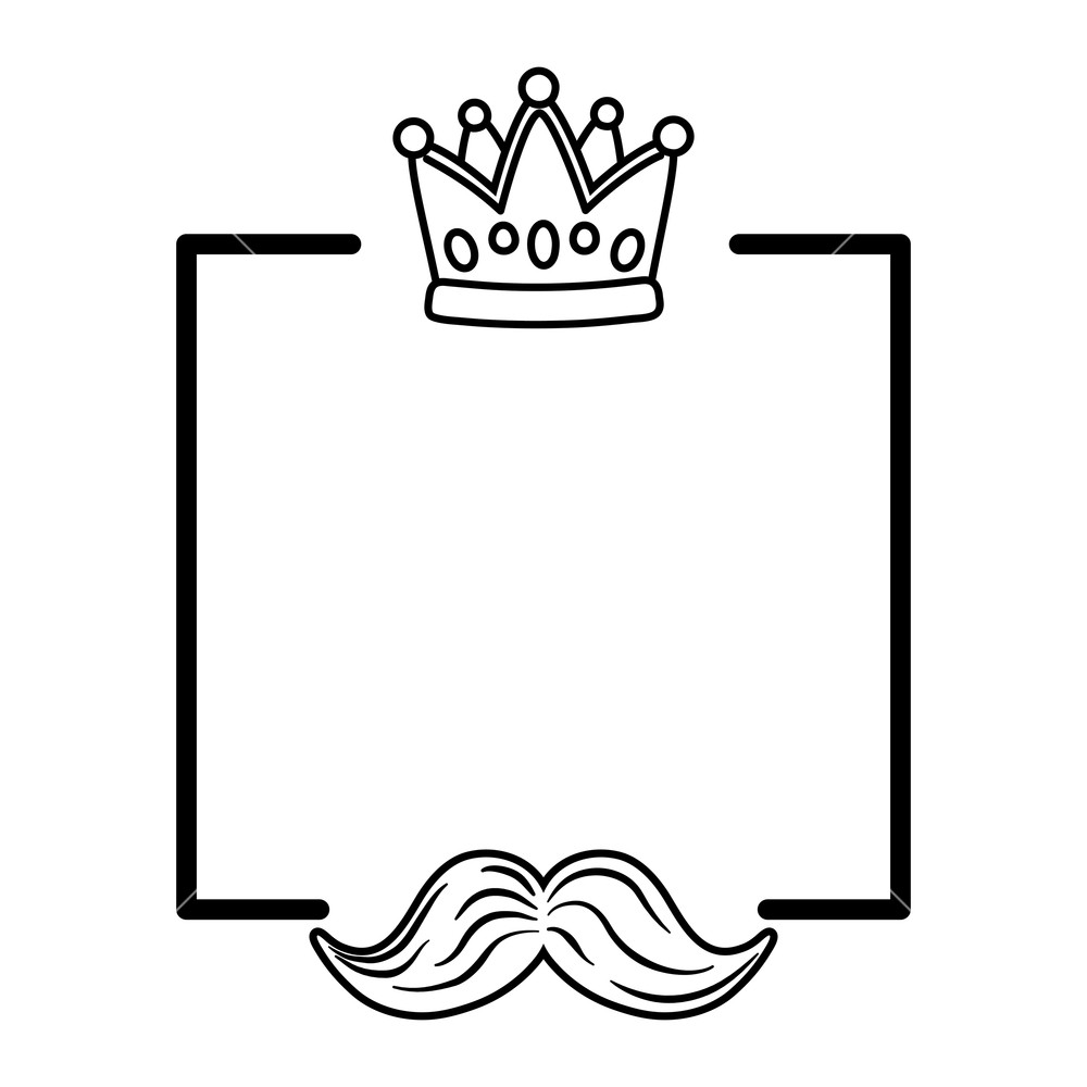 1000x1000 Crown And Moustache Frame Icon Cartoon Black And White Vector