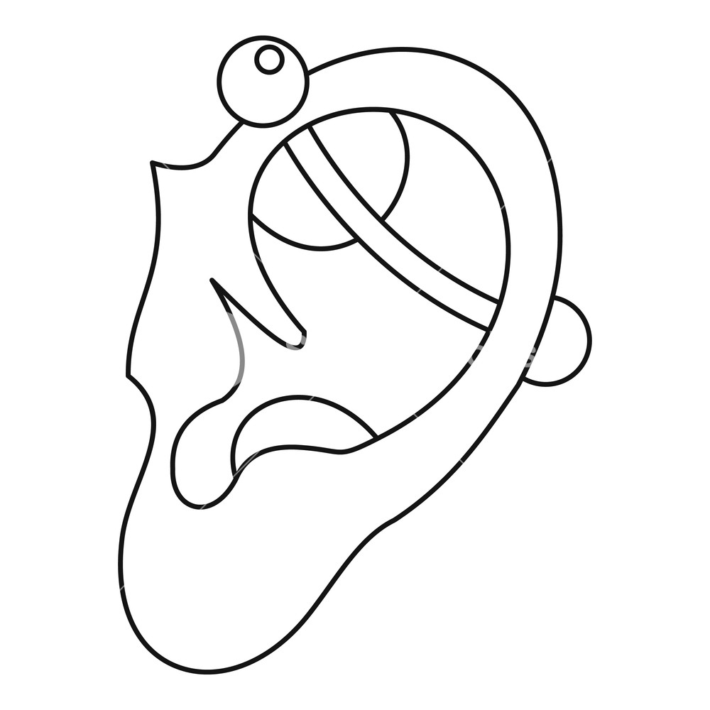 1000x1000 Human Ear With Piercing Icon In Outline Style Isolated Vector