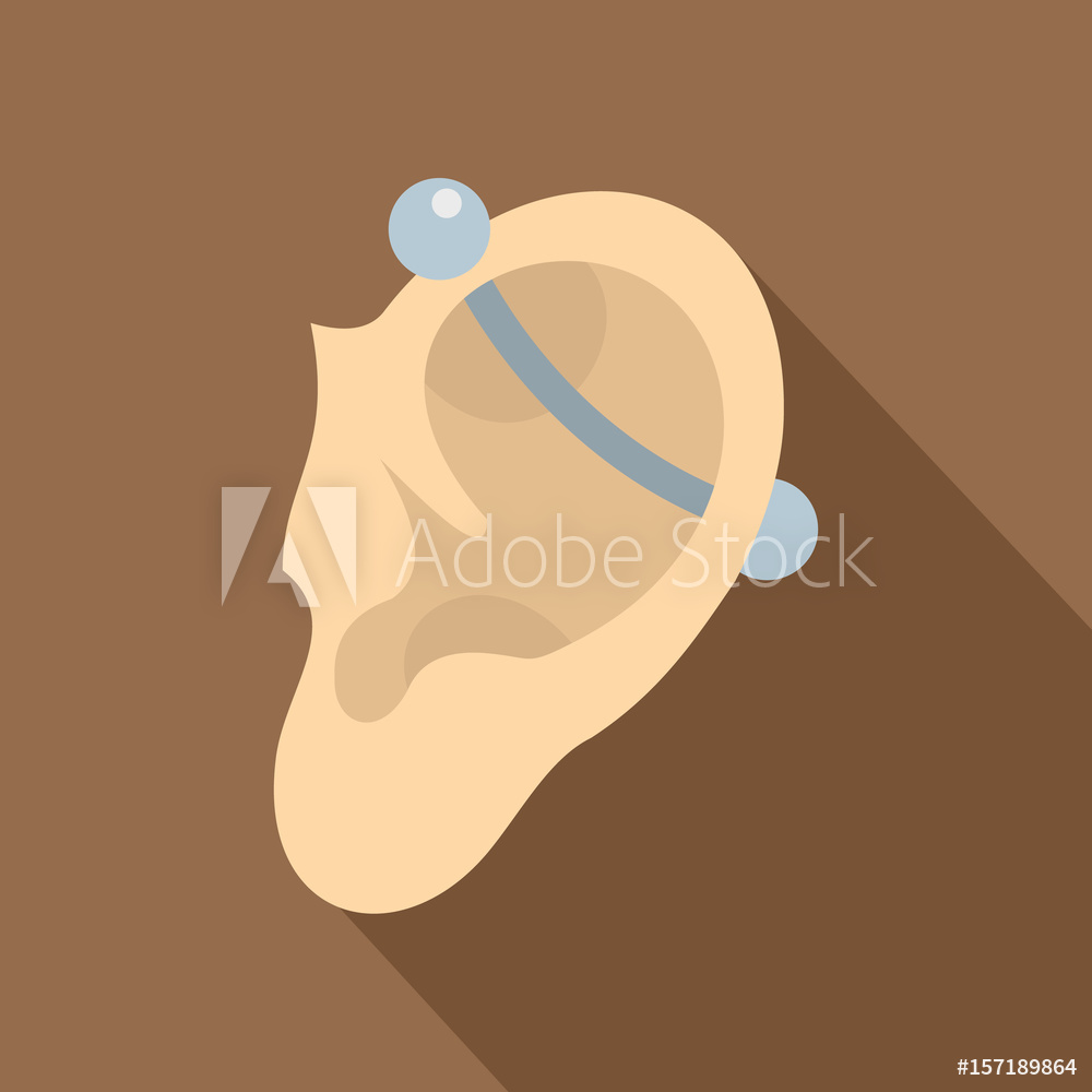1000x1000 Photo Art Print Human Ear With Piercing Icon, Flat Style