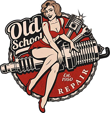 466x476 Old School Vintage Retro Pin Up Girl Repair Shop Icon Vinyl