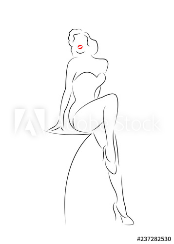 357x500 Sexy Woman Silhouette Diva Hollywood Drawn In Line Style, Vector