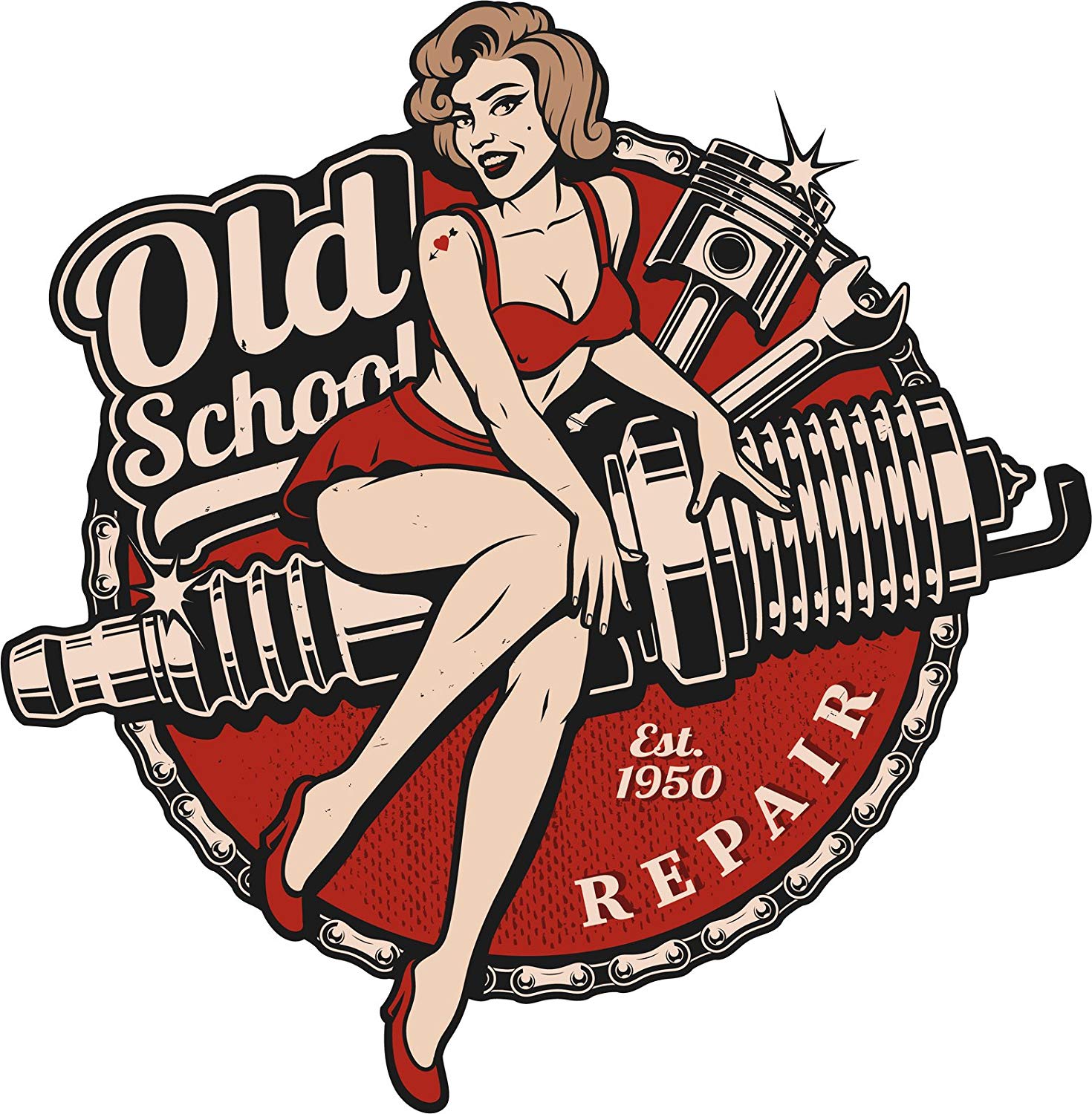 1470x1500 Old School Vintage Retro Pin Up Girl Repair Shop Icon Vinyl