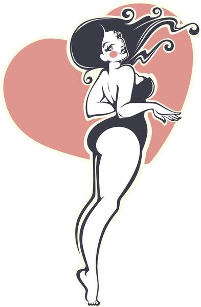 393x600 Sexy Curvy Pin Up Girl Woman Valentine Heart Cartoon Icon Vinyl