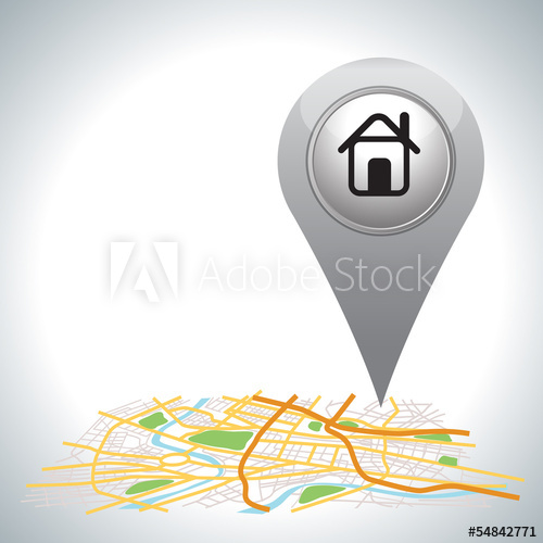 500x500 Gray Pointer Pin Up Icon With House On White