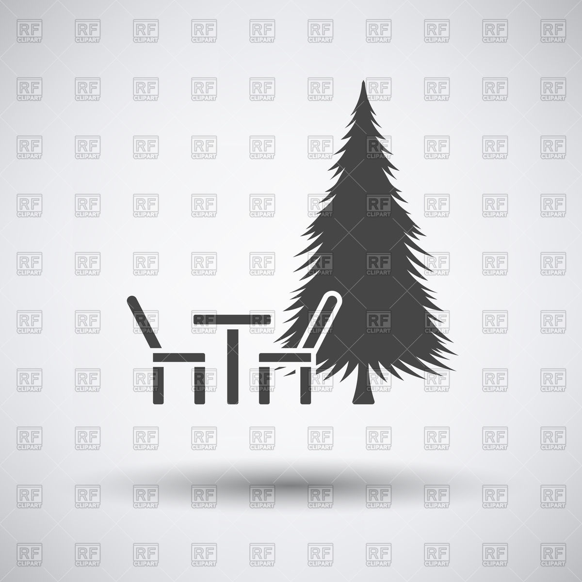 1200x1200 Park Seat And Pine Tree Icon On Gray Background With Round Shadow