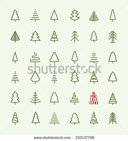 428x470 Thin Line Pine Tree Icon Set