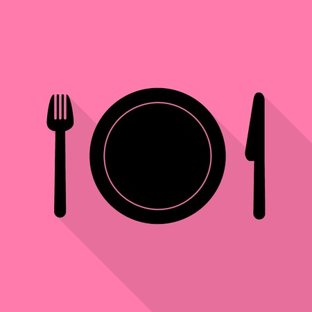 450x450 Fork, Plate And Knife Black Icon With Flat Style Shadow Path