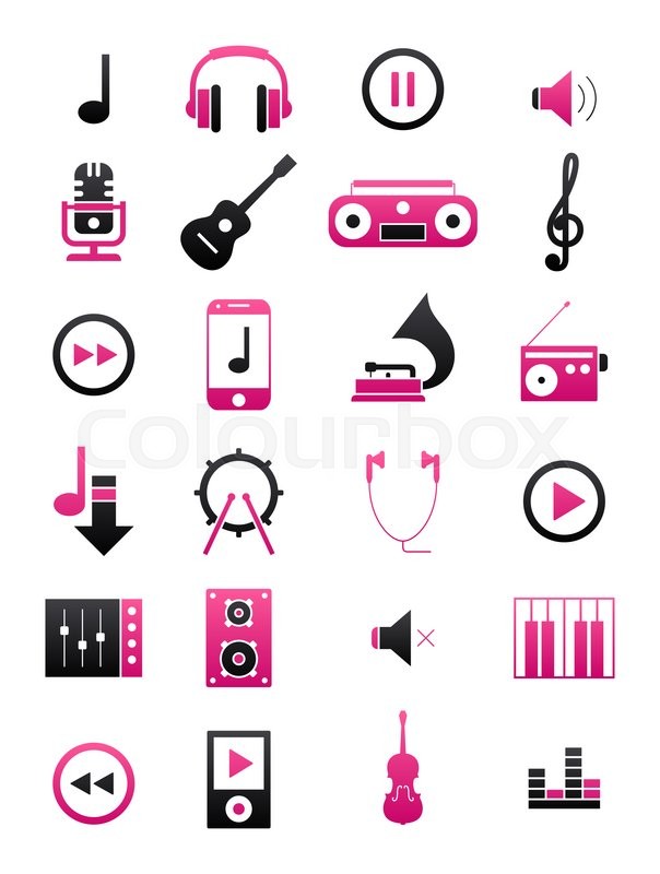 604x800 Set Of Pink Black Music Icons Stock Image Colourbox
