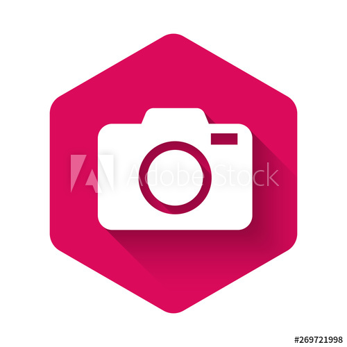 500x500 White Photo Camera Icon Isolated With Long Shadow Foto Camera