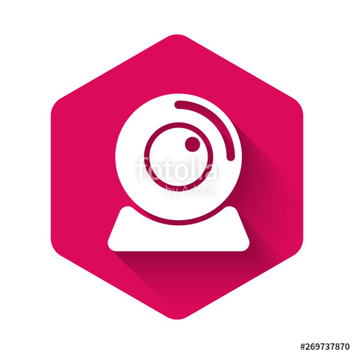 500x500 White Web Camera Icon Isolated With Long Shadow Chat Camera