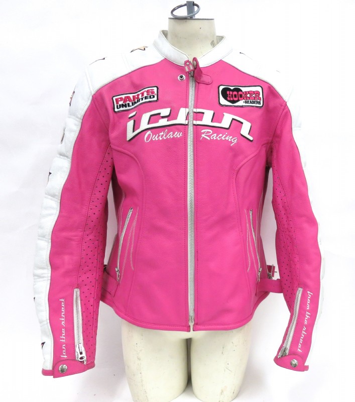 707x800 Icon Ladies Pink White Leather Kitty Jacket Sz Xl