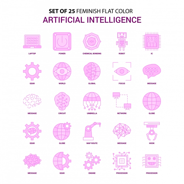 640x640 Set Of Feminish Artificial Intelligence Flat Color Pink Icon