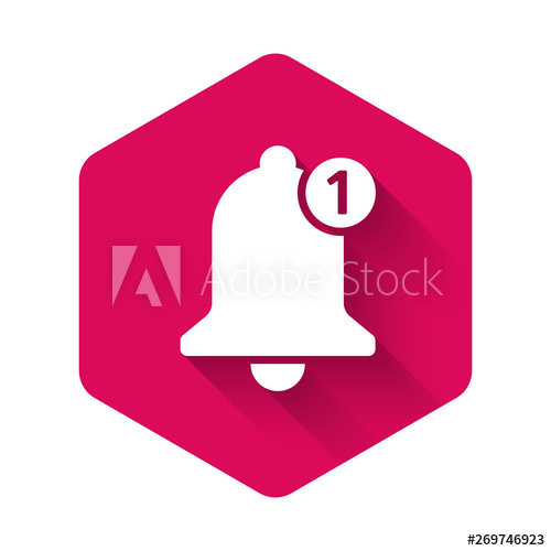 500x500 White Bell Icon Isolated With Long Shadow New Notification Icon
