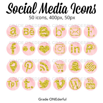350x350 Social Media Icons Gold Glitter On Pink Watercolor Instagram