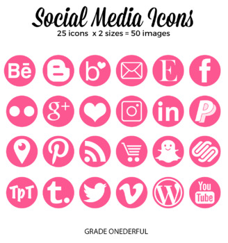 328x350 Social Media Icons Pink Round Social Icons, Two Sizes