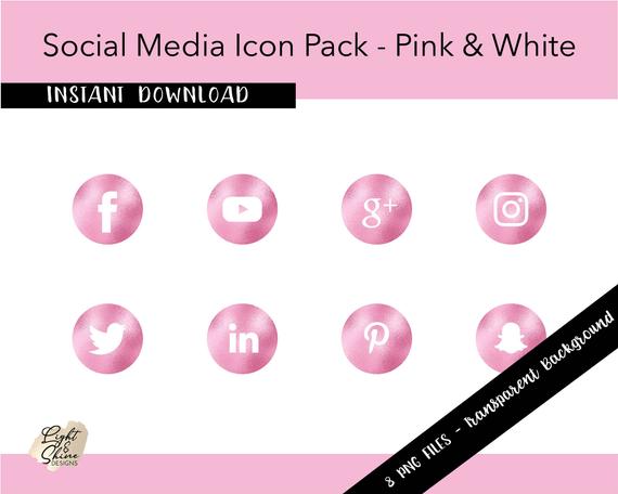 570x456 Social Media Icons For Branding Pink And White Png Etsy