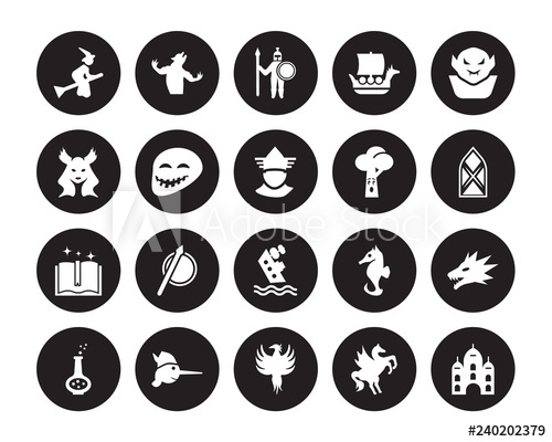 500x400 Vector Icon Set Witch, Pegasus, Phoenix, Pinocchio, Potion