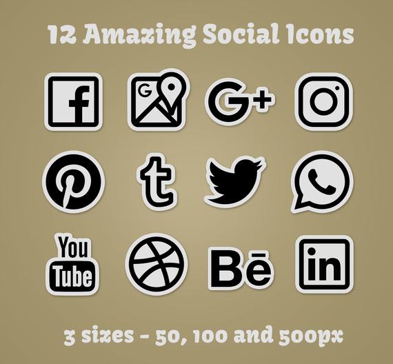 570x528 Social Media Icon Set Bampw Social Media Graphic Black And Etsy