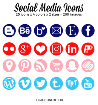 328x350 Social Media Icons Navy, Reddish Orange, Blue, Pink, Instagram
