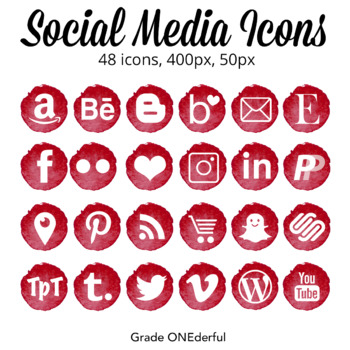 Watercolor Social Media Icons Red Instagram Blogger 350x350 Watercolor Social Media Icons Red Instagram Blogger