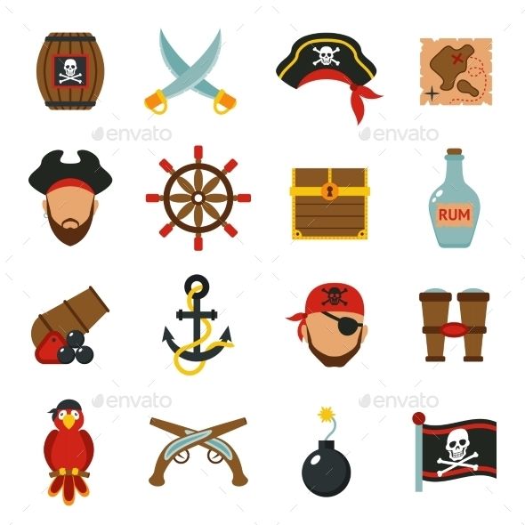 590x590 Pirate Icons Set Flat Reference Icon Set, Flag Icon, Box Icon