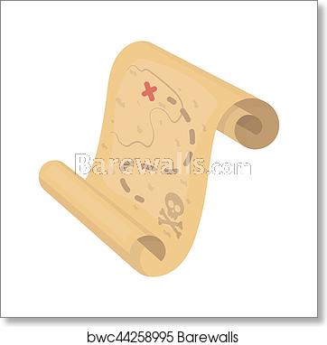 362x382 Pirate Treasure Map Icon In Cartoon Style Isolated On White