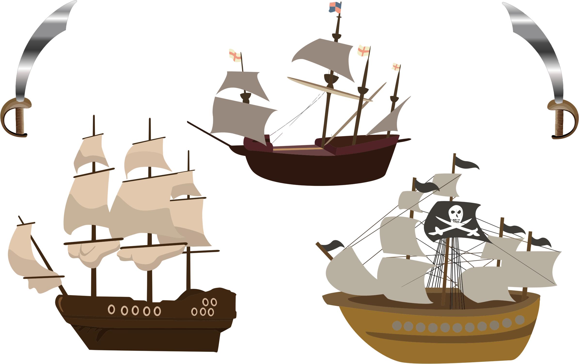 Three Pirate Ships Icons Png 2390x1503 Three Pirate Ships Icons Png