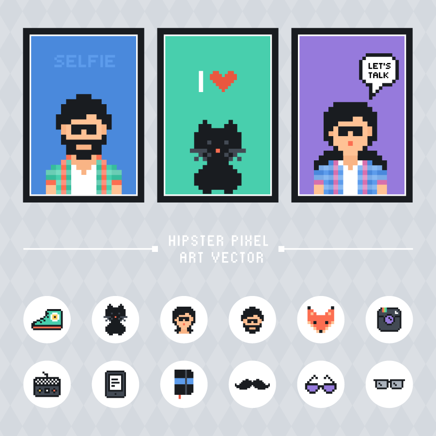 900x900 Free Hipster Pixel Art Icons