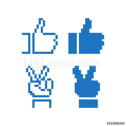 500x500 Pixel Art Hand Icon Set Like And Peace Signs Vector Outline