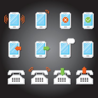 416x416 Phone Icon Pixel Old School Computer Graphic Stock Vectors