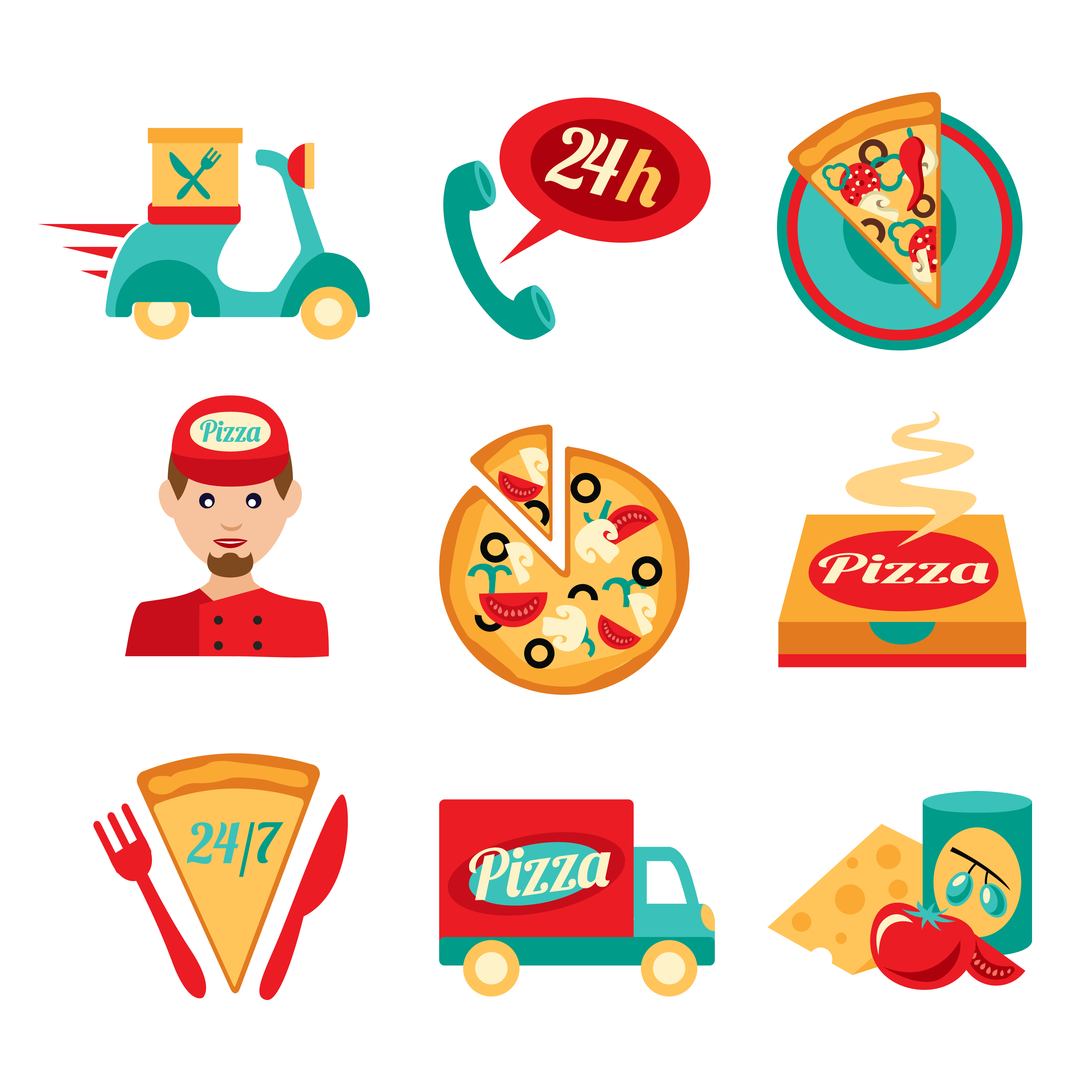4500x4500 Pizza Fast Delivery Icons Set