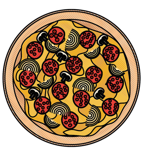 600x600 Pizza Icon In Colored Crayon Silhouette On White Background Art