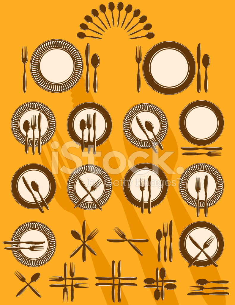 791x1024 Place Setting With Knife, For And Spoon Kitchen Icon Set Stock