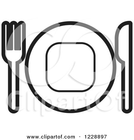 450x470 Clipart Of A Black And White Plate And Silverware Place Setting