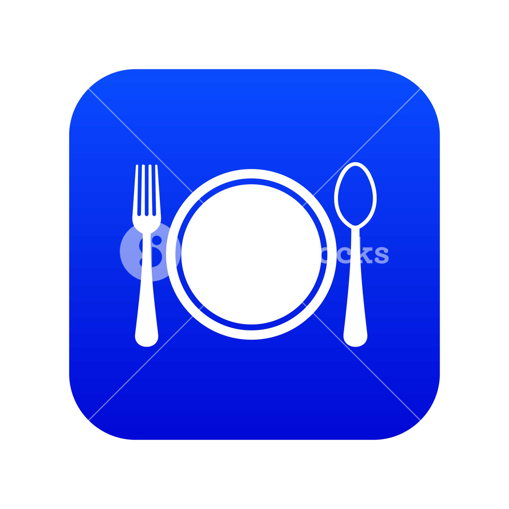1000x1000 Place Setting With Plate,spoon And Fork Icon Digital Blue For Any