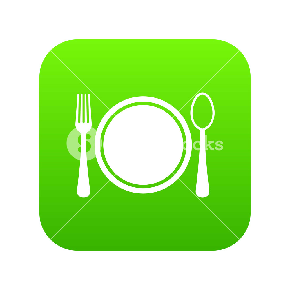 1000x1000 Place Setting With Plate,spoon And Fork Icon Digital Green For Any