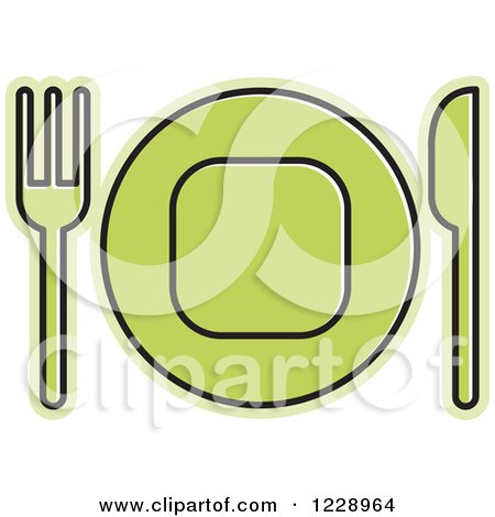 450x470 Clipart Of A Green Plate And Silverware Place Setting Icon